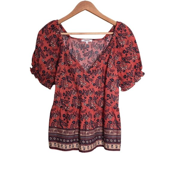 Women's - Madewell Puff-Sleeve Peplum Top in Cavoli Floral, Size XS - Picture 2 of 8